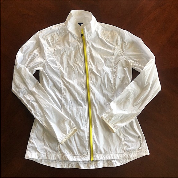 Reebok Nylon Flight Wind Zipper Pockets White  Lightweight Running Gym Jacket M - Picture 12 of 14
